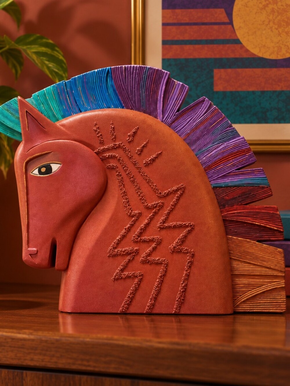 Laurel Burch Horse Head Sculpture Large 12”+ Vintage Colorful Equestrian Decor